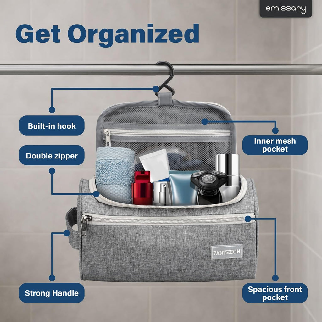 Hanging Travel Toiletry Bag for Men, Dopp Kit - Gray