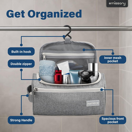 Hanging Travel Toiletry Bag for Men, Dopp Kit - Gray