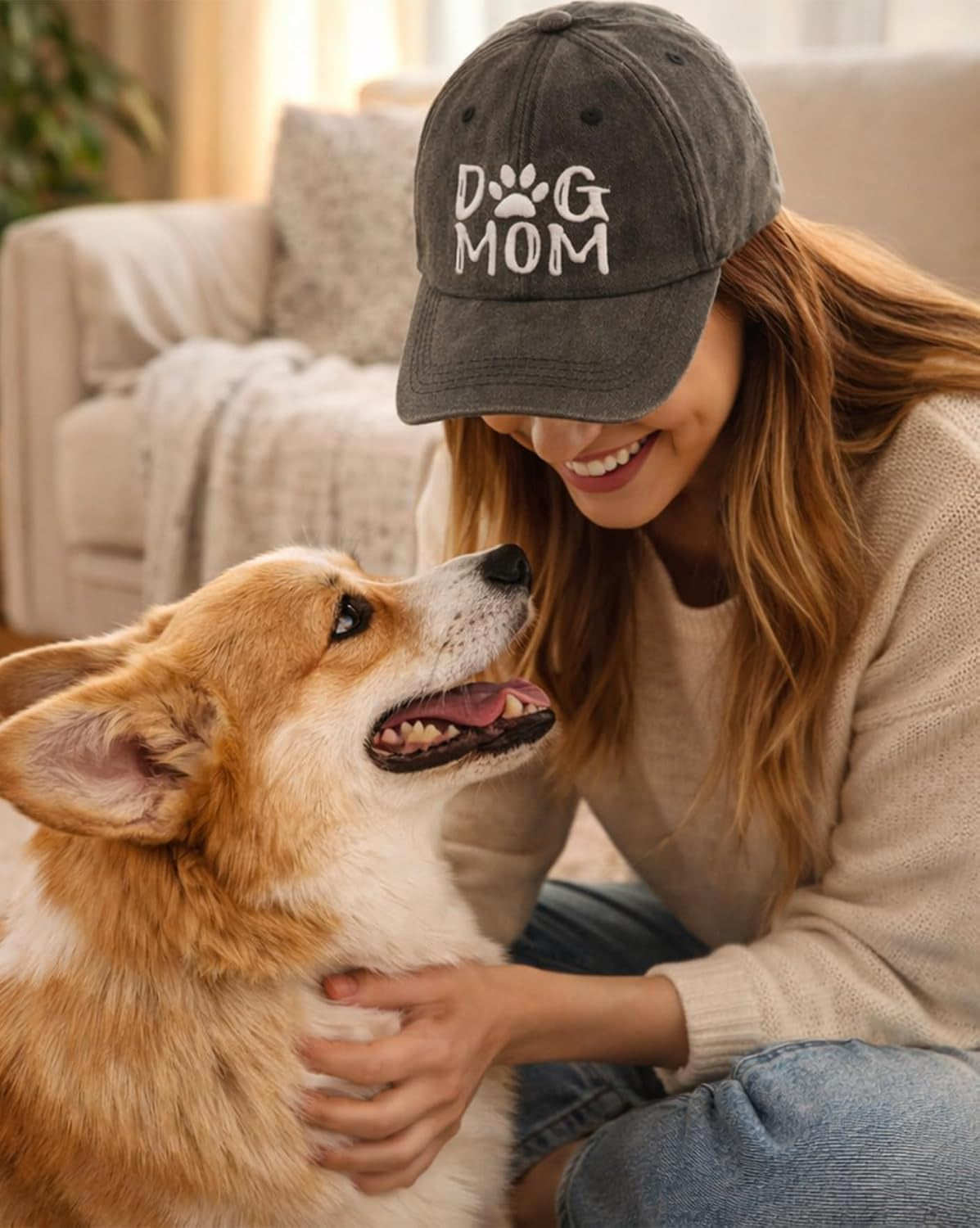 Women'S Embroidered Dog Mom Hat Adjustable Denim Baseball Cap