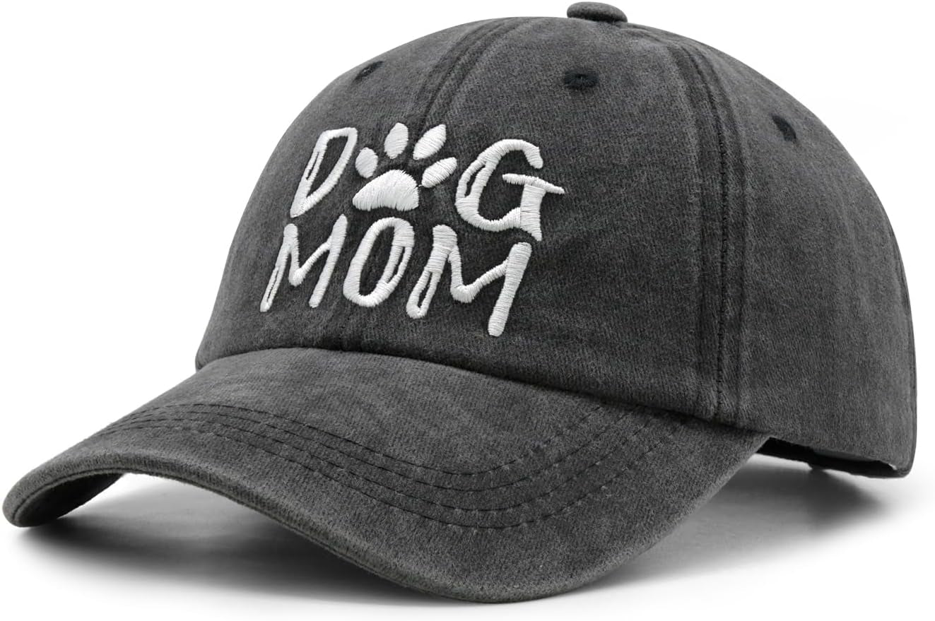Women'S Embroidered Dog Mom Hat Adjustable Denim Baseball Cap